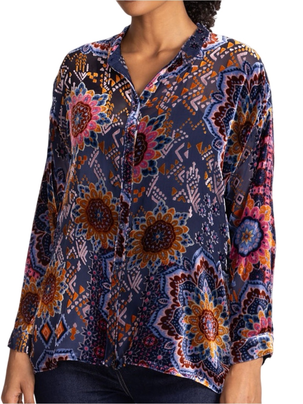 Johnny Was Women’s Size S Sisi Purple Floral Velvet Button Down Audrey Shirt Top